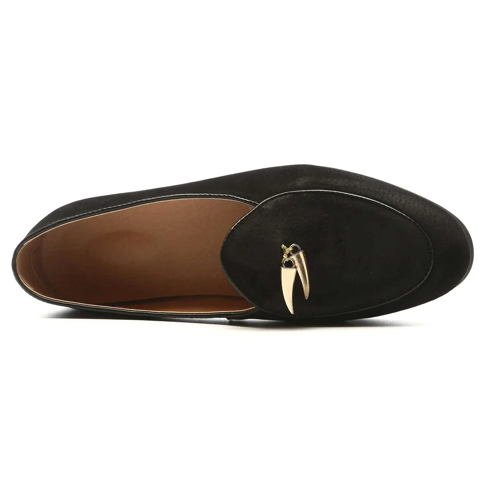Santimon Men's US 8.5 Black Suede Smoking‎ Slip On Loafers Formal Dress Shoes